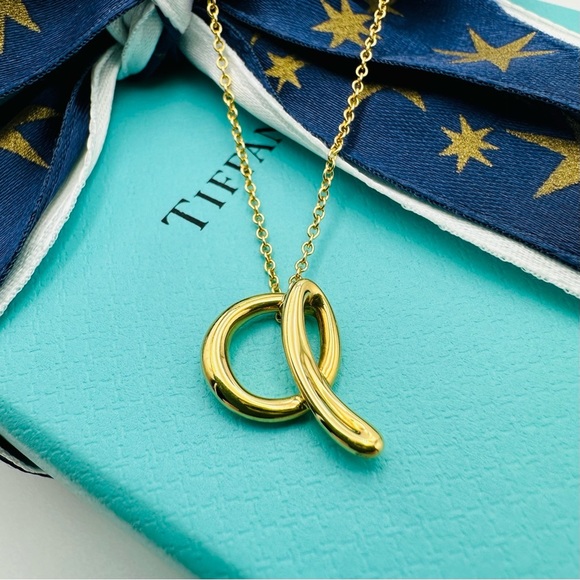Tiffany & Co. 18K Yellow Gold Letter “A” Pendant Necklace 16” with Packaging - Picture 1 of 11